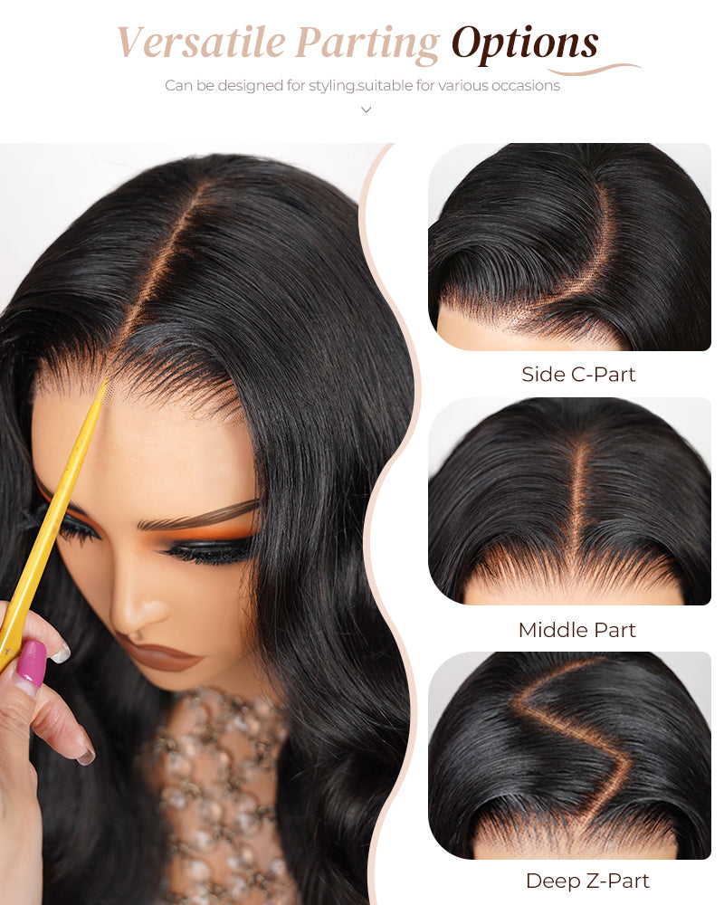 Natural Black Pre-Cut 6x5 Lace Natural Loose Wave Pre-Bleached Knots Glueless Human Hair Wigs