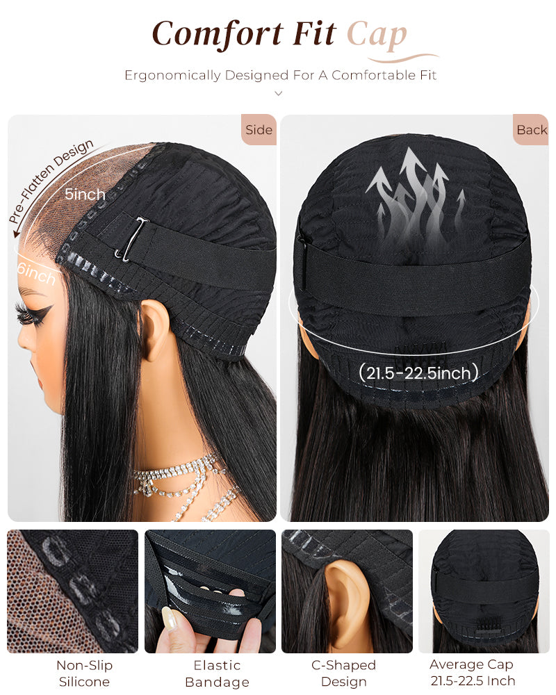 Natural Black Pre-Cut 6x5 Lace Natural Loose Wave Pre-Bleached Knots Glueless Human Hair Wigs