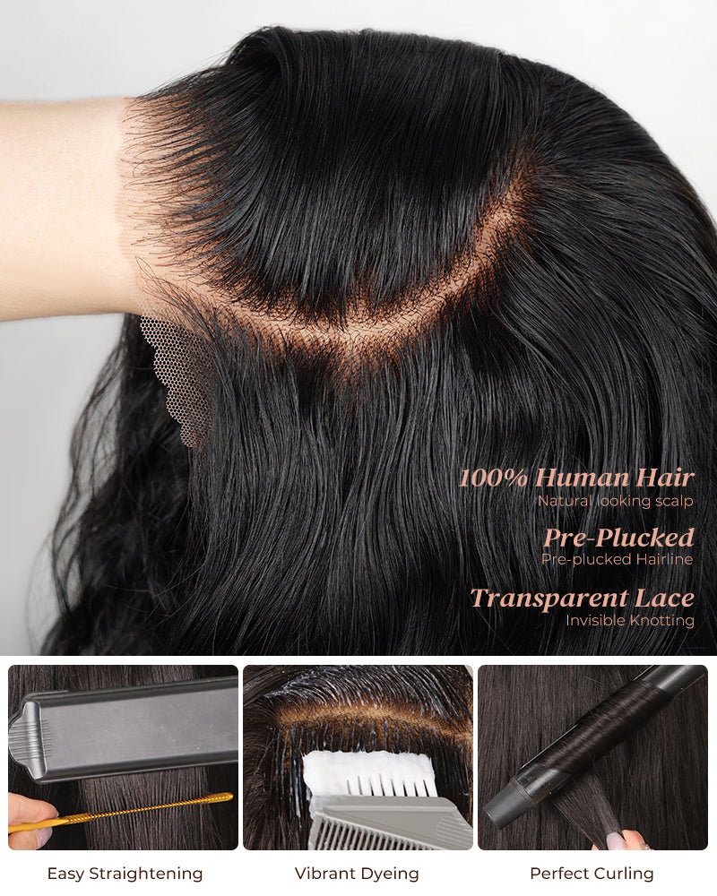 Natural Black Pre-Cut 6x5 Lace Natural Loose Wave Pre-Bleached Knots Glueless Human Hair Wigs