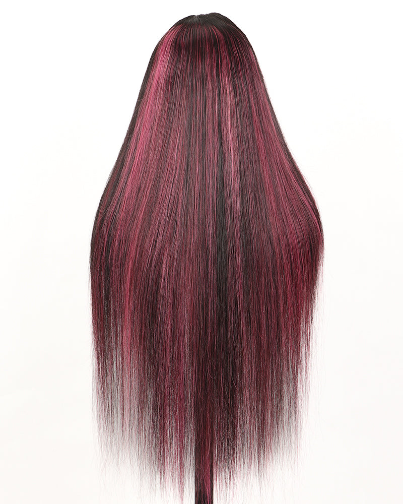 24&quot;=$150 | Red Purple Highlights Color Straight 13x4 Lace Front Human Hair Wigs Free Part