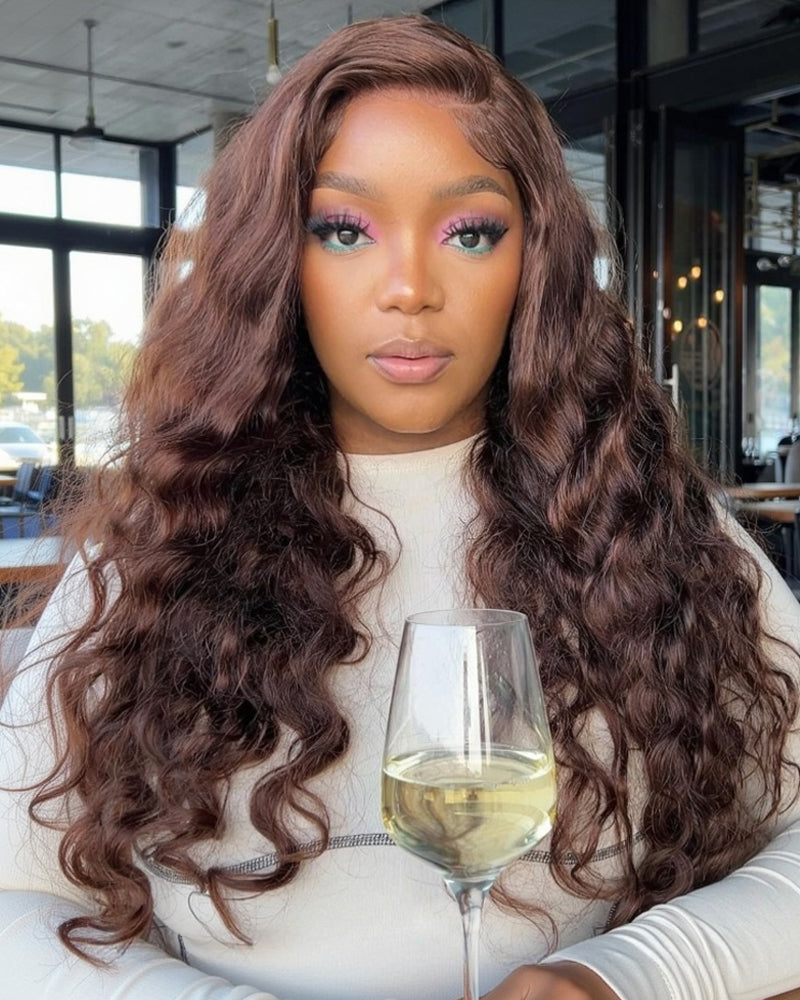 Dark Brown Colored Natural Loose Wave Pre-Cut 6x5 Lace Pre-Plucked Glueless Human Hair Wigs