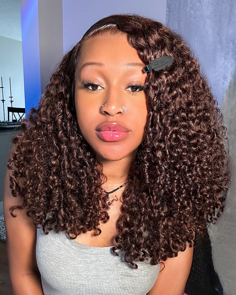 Pure-Luxe™ Dark Brown Colored Water Wave Pre-Cut 13x6 Lace Ultra-Dense Glueless Human Hair Wig