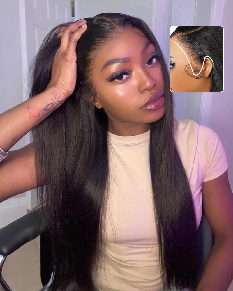 Pure-Luxe™ Silky Straight Natural Black/Brown Colored Pre-Cut Glueless 13x6 Lace 200%/250% Ultra-Dense Human Hair Wig