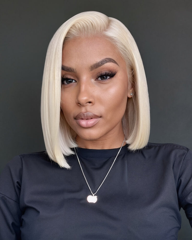 Arabella 6x5 Invisible Knots Glueless &amp; 13x4 Frontal Lace Straight Bob Wig Pre-cut Lace 613 Blonde Beginner Friendly