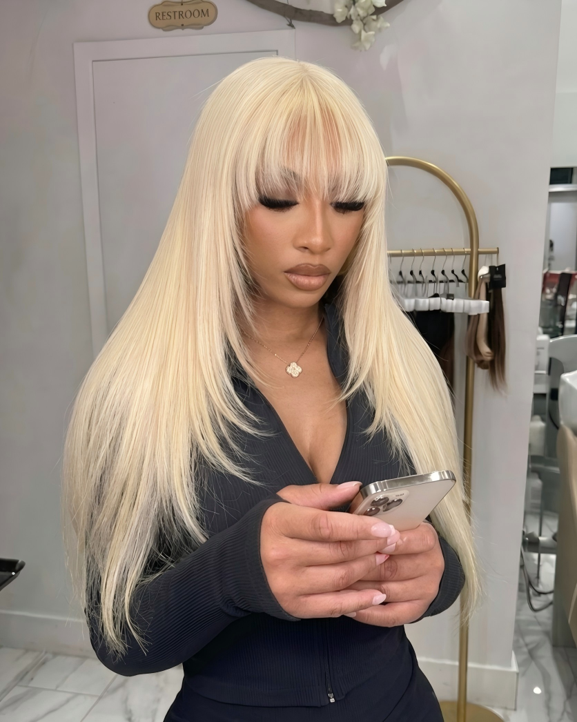 24" = $129 | 613 Blonde Glueless 3x2 Lace Wig Straight Wigs With Bangs High Quality 100% Human Remy Hair