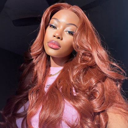 Brick Pink 13x4 HD Lace Front Body Wave Human Hair Colored Wigs Free Part