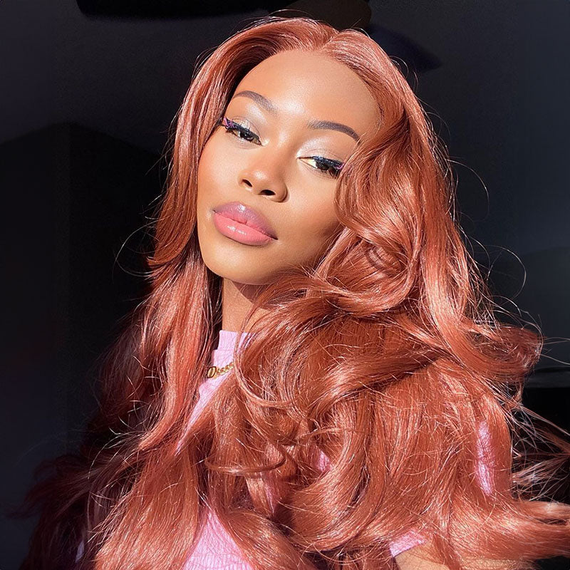 Brick Pink 13x4 HD Lace Front Body Wave Human Hair Colored Wigs Free Part