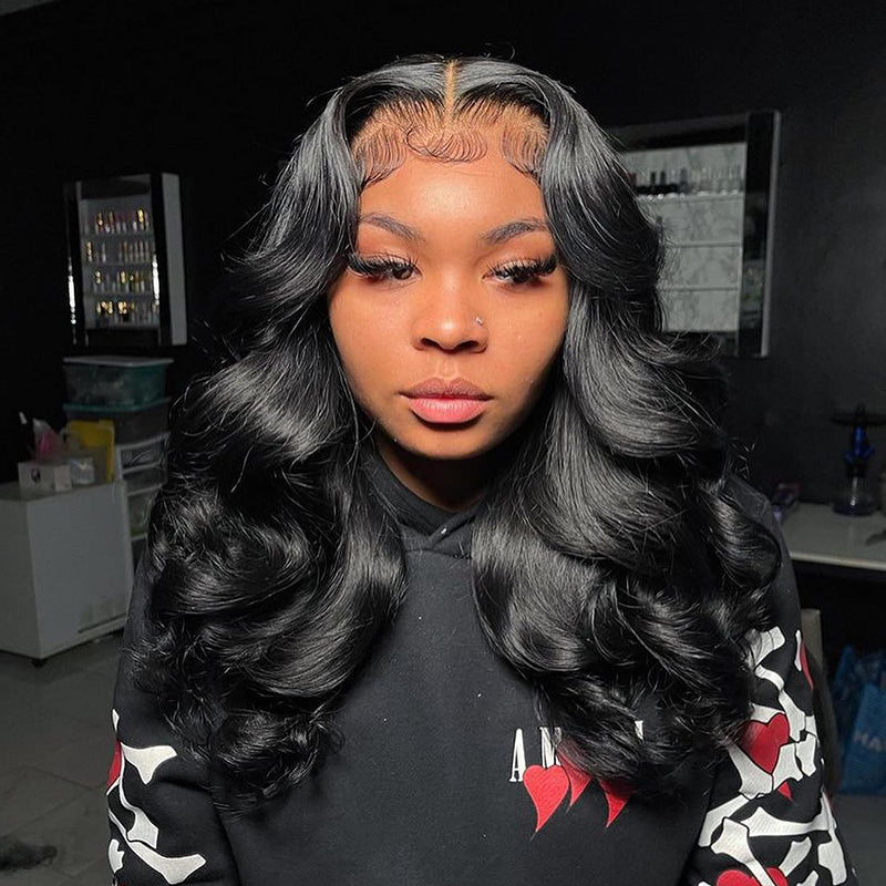Human hair wig 360 Full Lace Frontal 180% Density Body Wave Free Part Frontal Human Hair Wigs With Baby Hair Breathable Natual Black - arabellahair.com