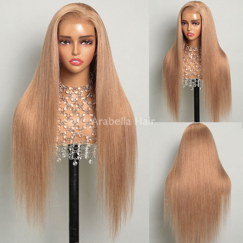 6x5 Pre-Cut Lace in Milk Tea Brown Color Straight Style with C-Part Design Human Hair - Customized Elegance