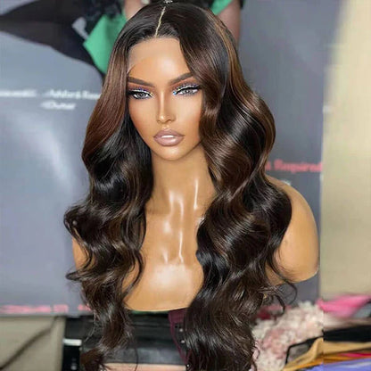 Brown Highlight Color Pre-Cut 13x4 Glueless Lace Front Natural Black Wear&amp;Go Upgrade HD Lace Body Wave  Human Hair Wig Beginner-Friendly