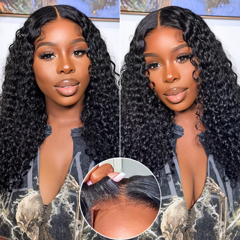 Glueless Jerry Curly Wave 4x4 Lace Closure Natural Black Human Hair Wig