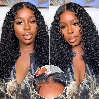 Glueless Jerry Curly Wave 5x5 Lace Closure Natural Black Human Hair Wig