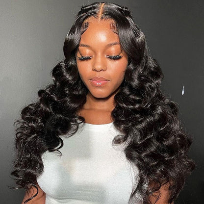 Loose Wave Transparent Lace 13x4 Inch Lace Frontal Wig Human Hair Wigs Natual Black Free Part
