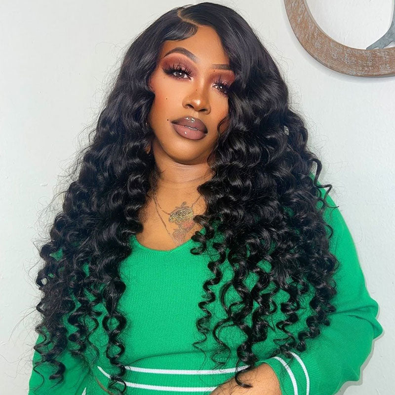 Loose Deep Wave Glueless Wig Lace Front Natural Black Human Hair Wigs