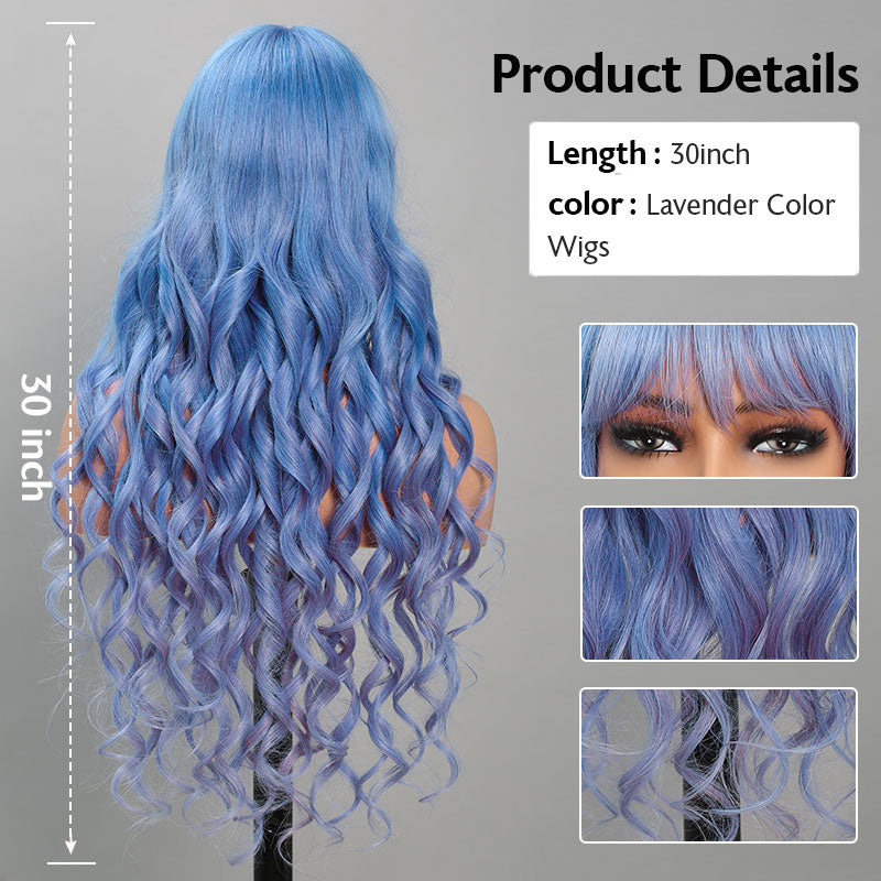 Lavender Color Body Wave/Sraight Ombre 3x2 Lace  Human Hair Wig With Bangs