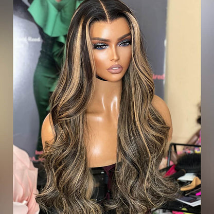 Balayage Color+ Honey Blonde Piano Highlights Color-Body Wave-18inches-4x4 Lace{BOGO SALE}