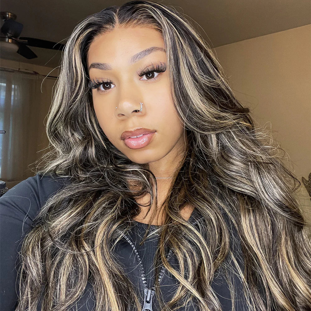 Balayage Color+ Honey Blonde Piano Highlights Color-Body Wave-18inches-4x4 Lace{BOGO SALE}