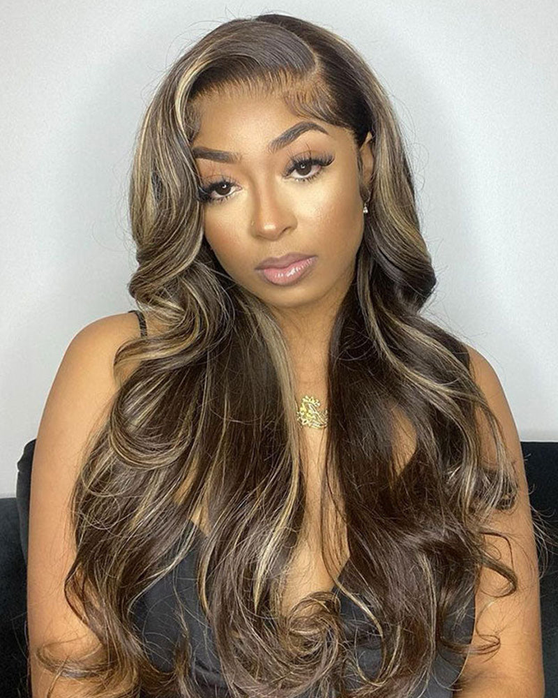 【Bogo Sale】Balayage Highlight Colored Straight 13x4 Lace Front Human Hair Wig