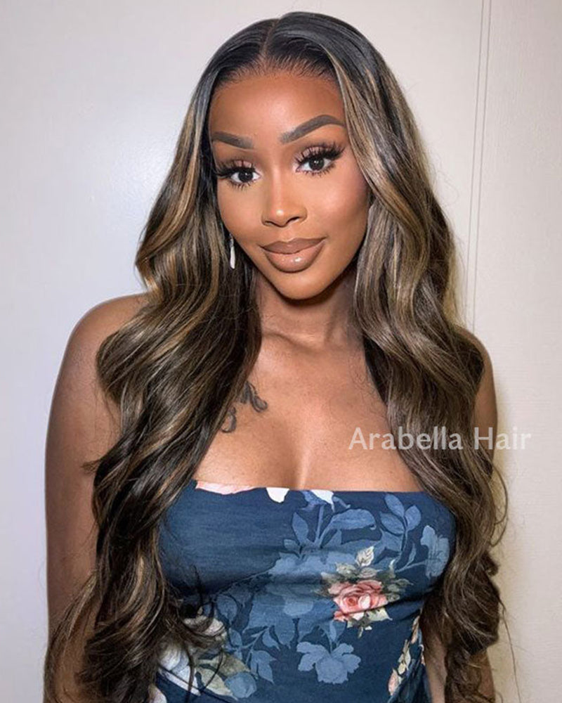 【Bogo Sale】Balayage Highlight Colored Straight 13x4 Lace Front Human Hair Wig