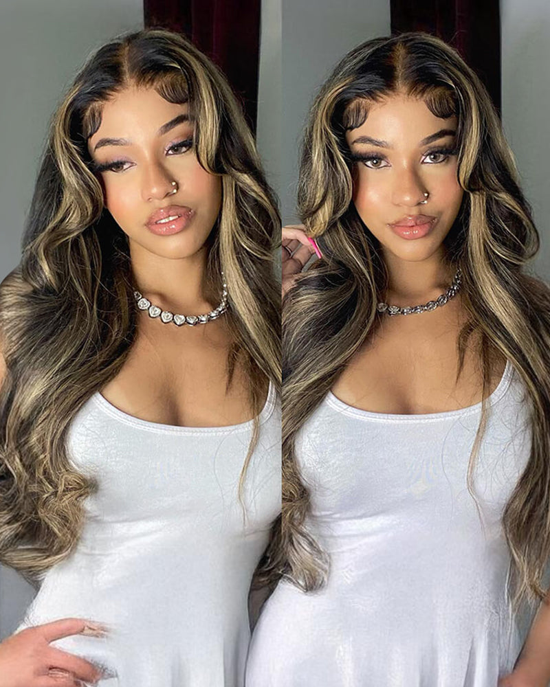 【Bogo Sale】Balayage Highlight Colored Straight 13x4 Lace Front Human Hair Wig