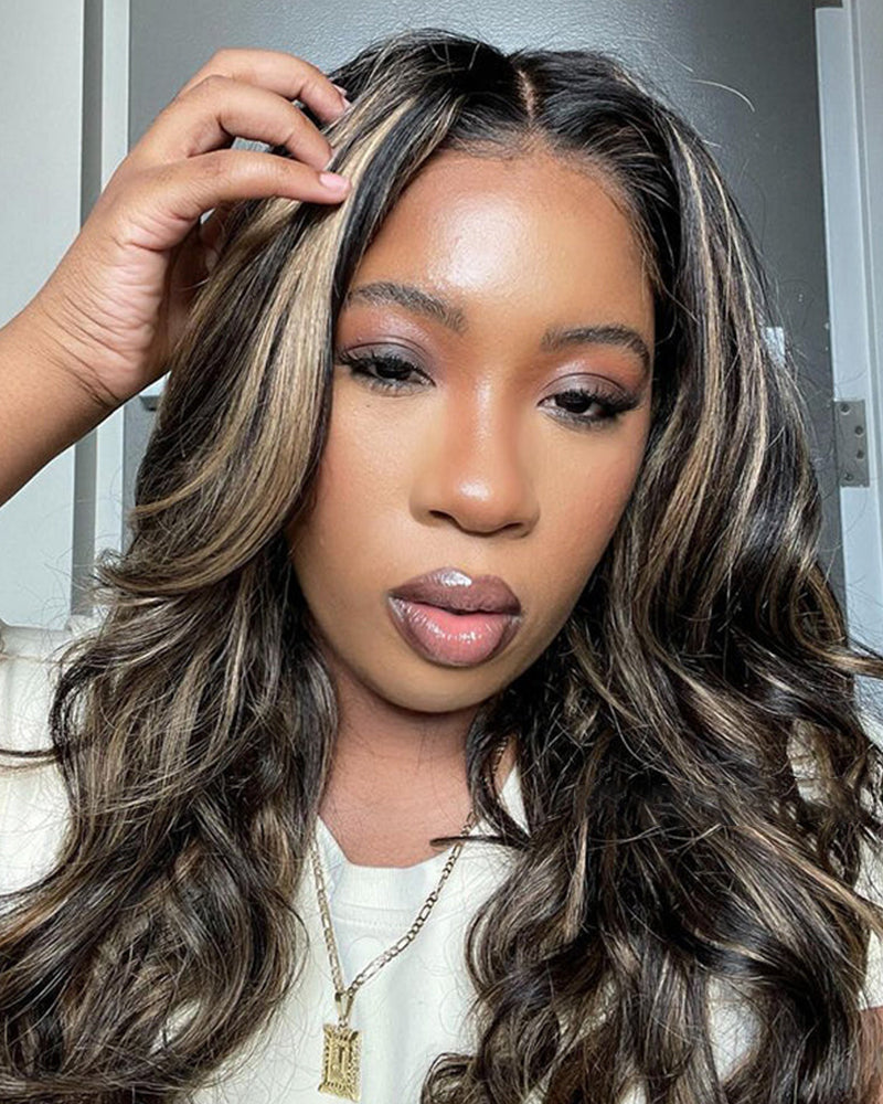 【Bogo Sale】Balayage Highlight Colored Straight 13x4 Lace Front Human Hair Wig