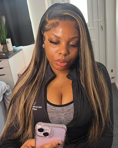【Bogo Sale】Balayage Highlight Colored Straight 13x4 Lace Front Human Hair Wig