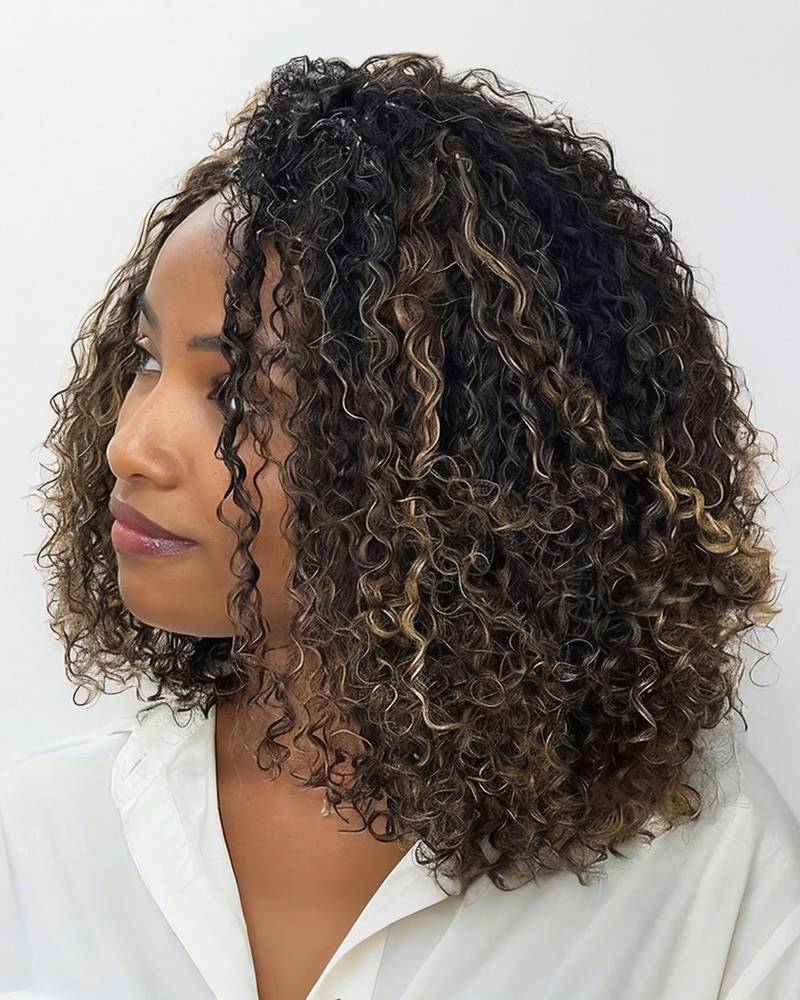 【Bogo Sale】Balayage Highlight Colored Water Wave Curly Bob Human Hair Wig