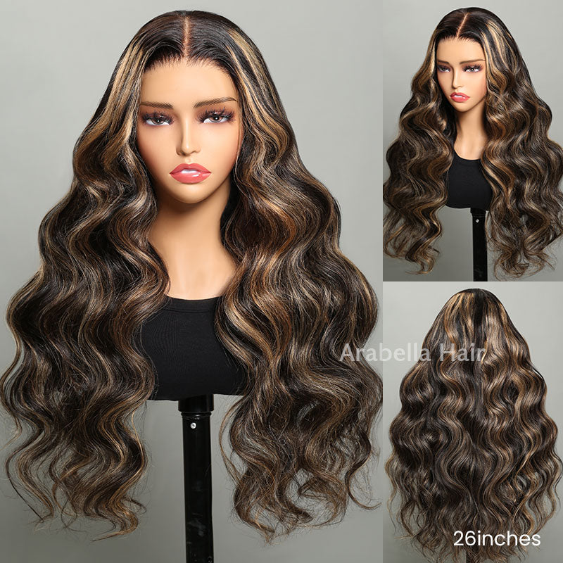 5x5/6x5 Real Glueless Wig HD Lace Front Balayage Highlights Colored Body Wave Human Hair Wigs