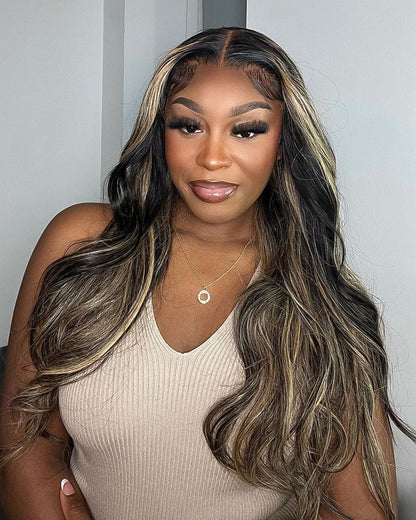 【Bogo Sale】Balayage Highlight Colored Straight 13x4 Lace Front Human Hair Wig