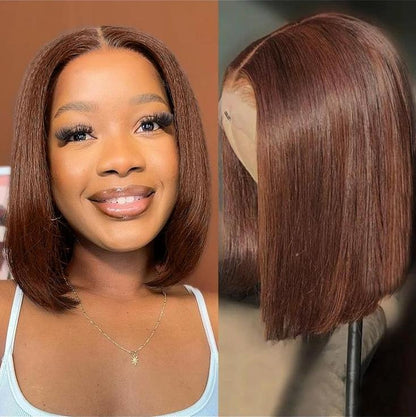14&quot;=$108 | Arabella 13x6 Pre-All Glueless Chocolate Brown Straight Bob Wig Invisible Knots Realistic Hairline