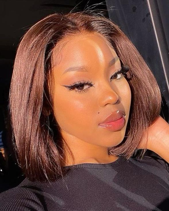 14&quot;=$108 | Arabella 13x6 Pre-All Glueless Chocolate Brown Straight Bob Wig Invisible Knots Realistic Hairline