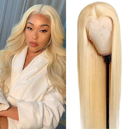 {SALE}:HD Lace 613 Blonde Glueless 6x5 Closure Wigs Straight Human Hair Straight Style Lace Frontal Wig