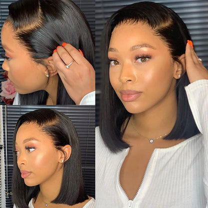 Short Bob Natural Black Silky Straight 6x5 Pre-cut Glueless Human Hair Wigs