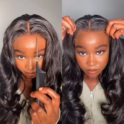 Body Wave Natural Black 13x4 Lace Front Human Hair Wig With Bleached Knots