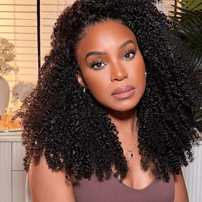 360 Lace Frontal Kinky Straight Natural Black Curly Human Hair Wig Free Part - Arabella Hair