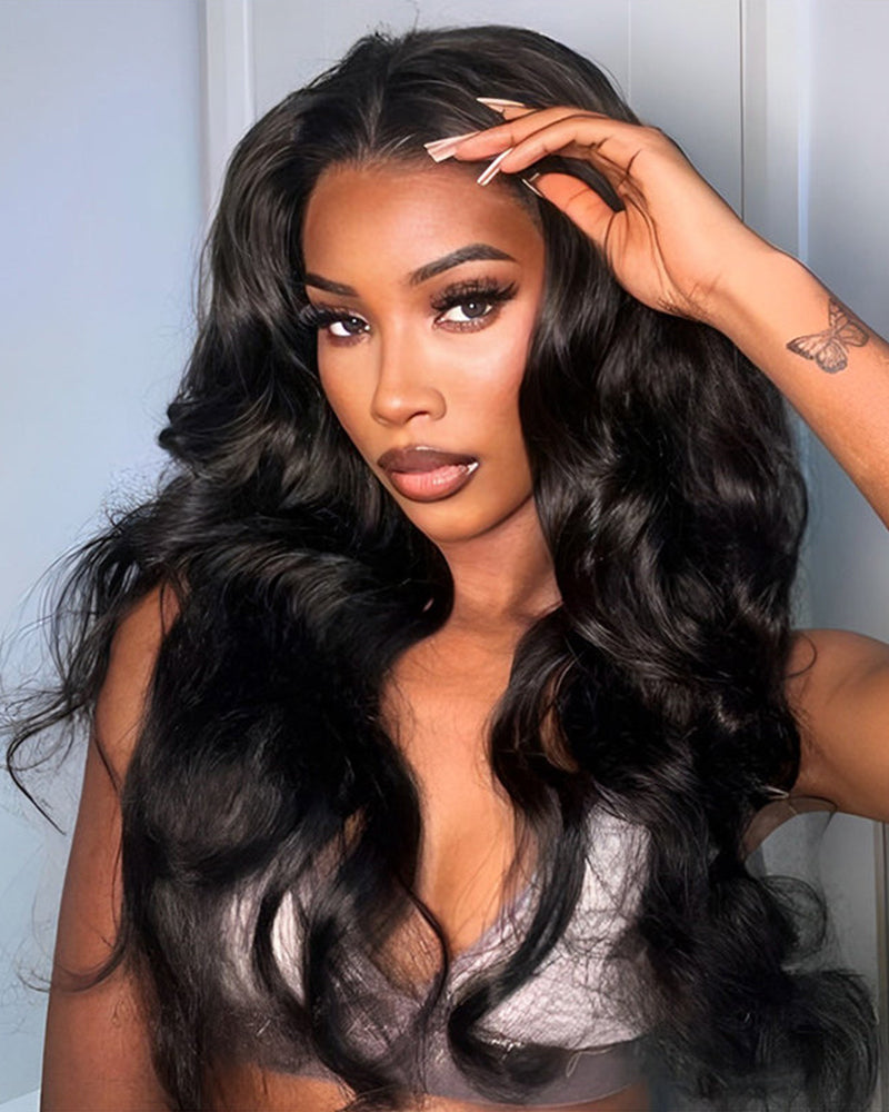 Body Wave Natural Black T-Part Lace Front Human Hair Wigs