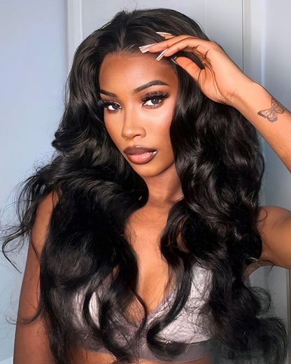 Body Wave Natural Black T-Part Lace Front Human Hair Wigs