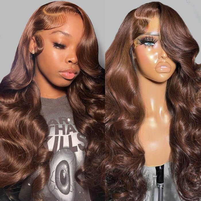 13x6 Lace Chestnut Dark Brown Color Wig Lace Front Wig Body Wave Human Hair Free Part