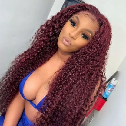 Burgundy Red Auburn Colored Jerry Curly 13x4 Lace Front Human Hair Wigs
