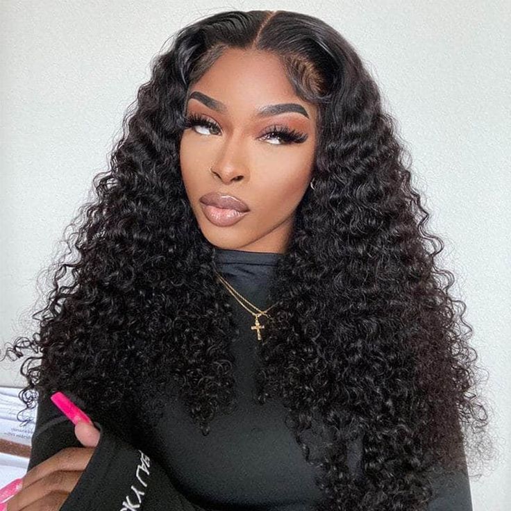 20&quot; 5x5 Glueless Lace Deep Wave Wig Natural Black Human Hair Wigs