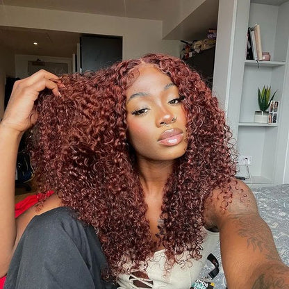 13x4 Lace Jerry Curly Auburn Reddish Color Wig Copper 