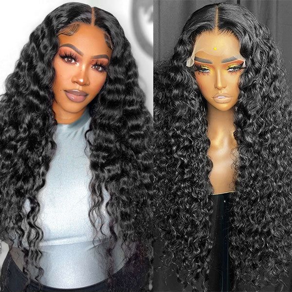 Water Wave 4x4 Lace Closure Wig Natural Black Wave Style Human Hair Wigs