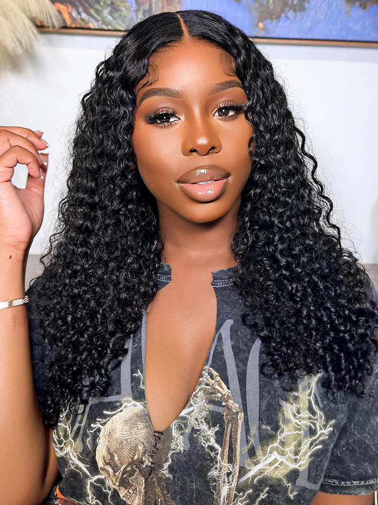 【Bogo Sale】Deep Wave Natural Black Curly Glueless 4x4 Lace Human Hair Wigs