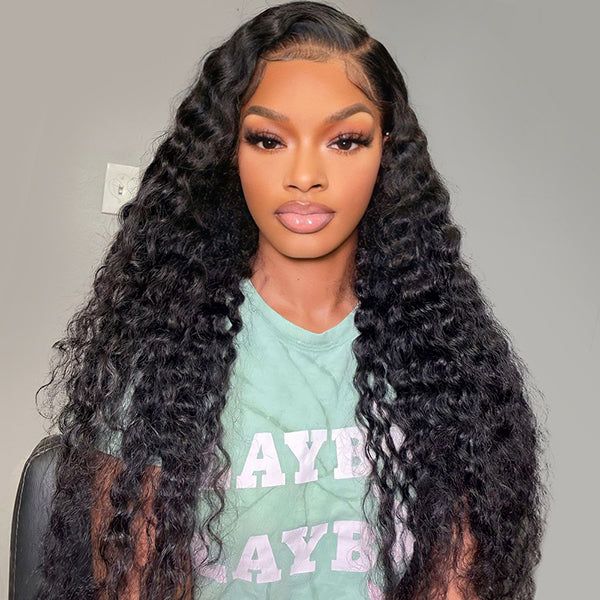 [clearance sale] Deep Wave Free Part 13x4 Lace Frontal Natural Black Human Hair Wigs