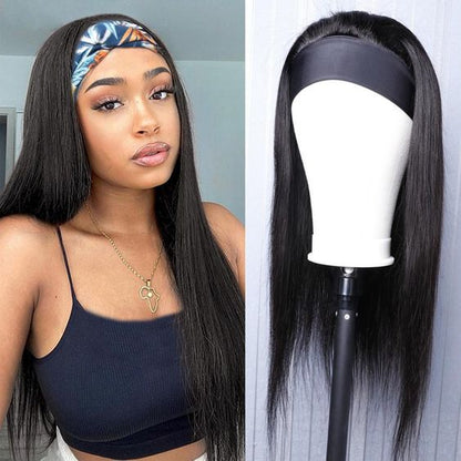 22&quot; Glueless Headband Straight Full Machine Made No Lace Human Hair Wig