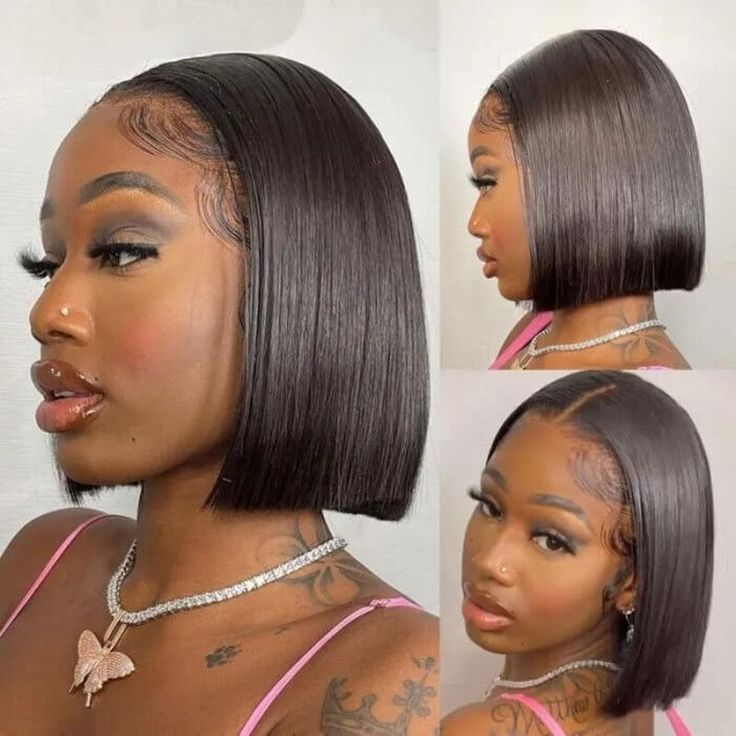 Straight Bob 15A Grade Human Hair 210% Density Straight Bob Wigs Lace Frontal Wig With Baby Hair