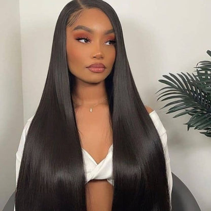 {ARABELLA LUXURY} 6x5 Pre-Cut Glueless Lace 36 Inches Long Length Easy-Wear Straight Natural Black Human Hair Wig