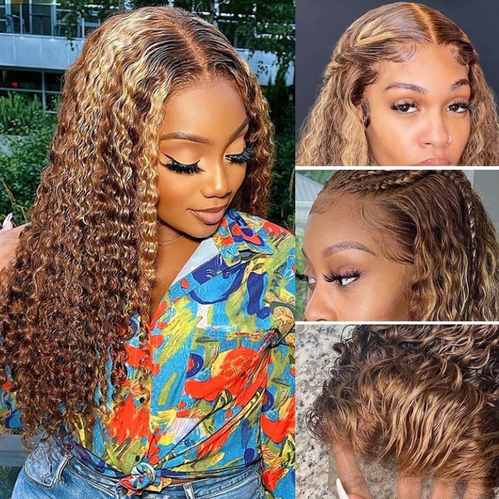 13x4 Lace Pre-Cut Highlight Piano Colored Jerry Curly Upgrade Lace Front Glueless Human Hair Wigs
