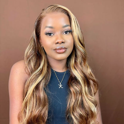 Balayage Color+ Honey Blonde Piano Highlights Color-Body Wave-18inches-4x4 Lace{BOGO SALE}