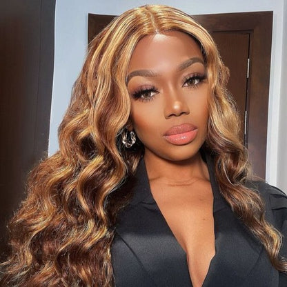Balayage Color+ Honey Blonde Piano Highlights Color-Body Wave-18inches-4x4 Lace{BOGO SALE}